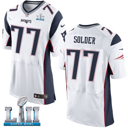 Nike Patriots 77 Nate Solder White 2018 Super Bowl LII Elite Jersey