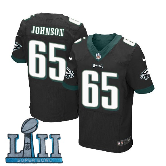 Nike Eagles 65 Lane Johnson Black 2018 Super Bowl LII Elite Jersey