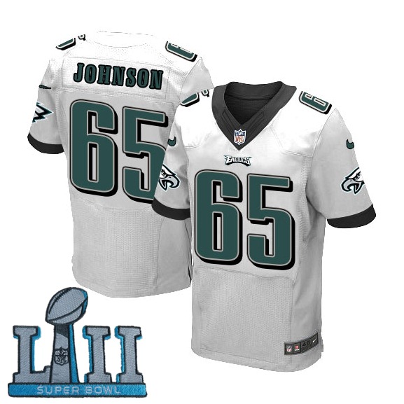 Nike Eagles 65 Lane Johnson White 2018 Super Bowl LII Elite Jersey