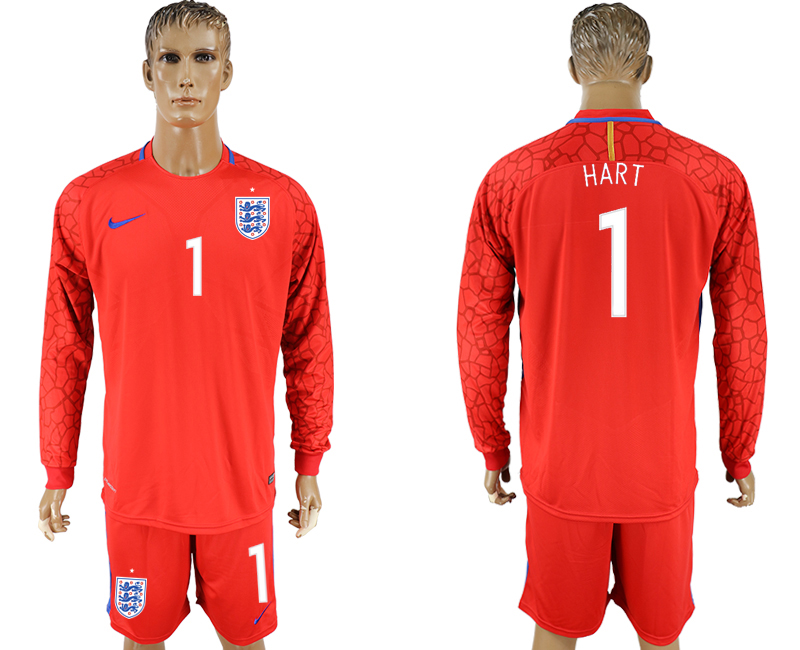 England 1 HART Red Goalkeeper 2018 FIFA World Cup Long Sleeve Soccer Jersey
