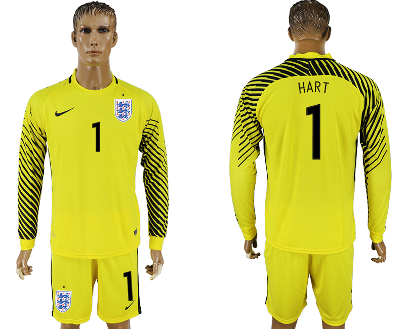 England 1 HART Yellow Goalkeeper 2018 FIFA World Cup Long Sleeve Soccer Jersey