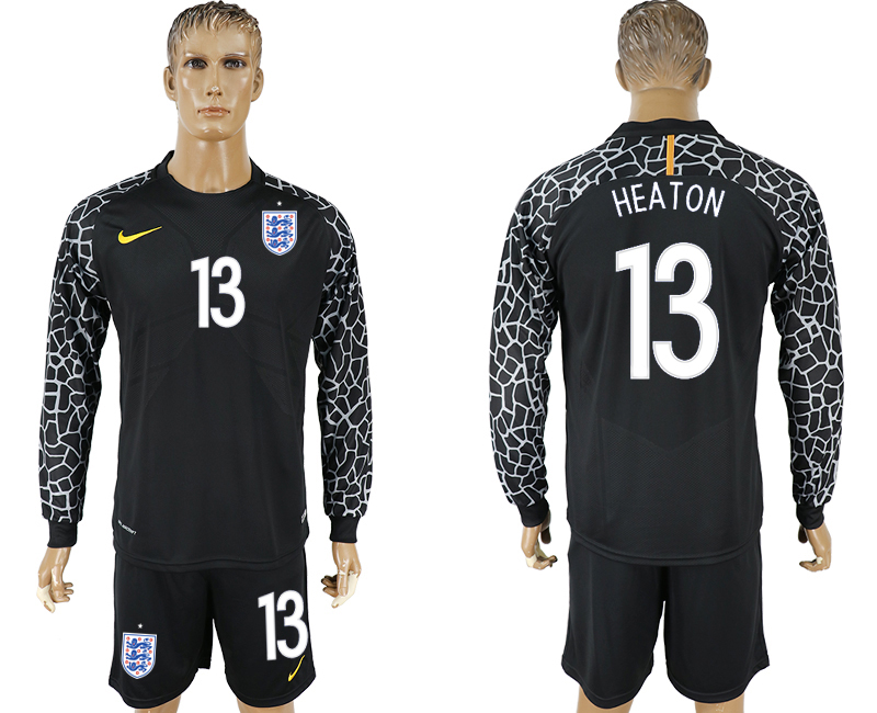 England 13 HERTON Black Goalkeeper 2018 FIFA World Cup Long Sleeve Soccer Jersey - Click Image to Close