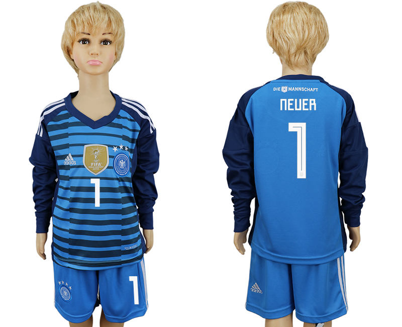 Germany 1 NEUER Goalkeeper 2018 FIFA World Cup Youth Long Sleeve Soccer Jersey - Click Image to Close