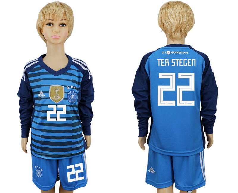 Germany 22 TER STEGEN Goalkeeper 2018 FIFA World Cup Youth Long Sleeve Soccer Jersey - Click Image to Close
