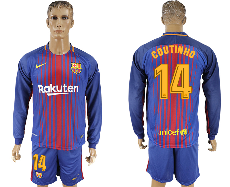 2017-18 Barcelona 14 COUTINHO Home Long Sleeve Soccer Jersey