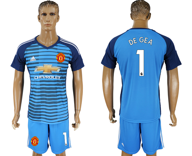 2017-18 Manchester United 1 DE GEALake Blue Goalkeeper Soccer Jersey