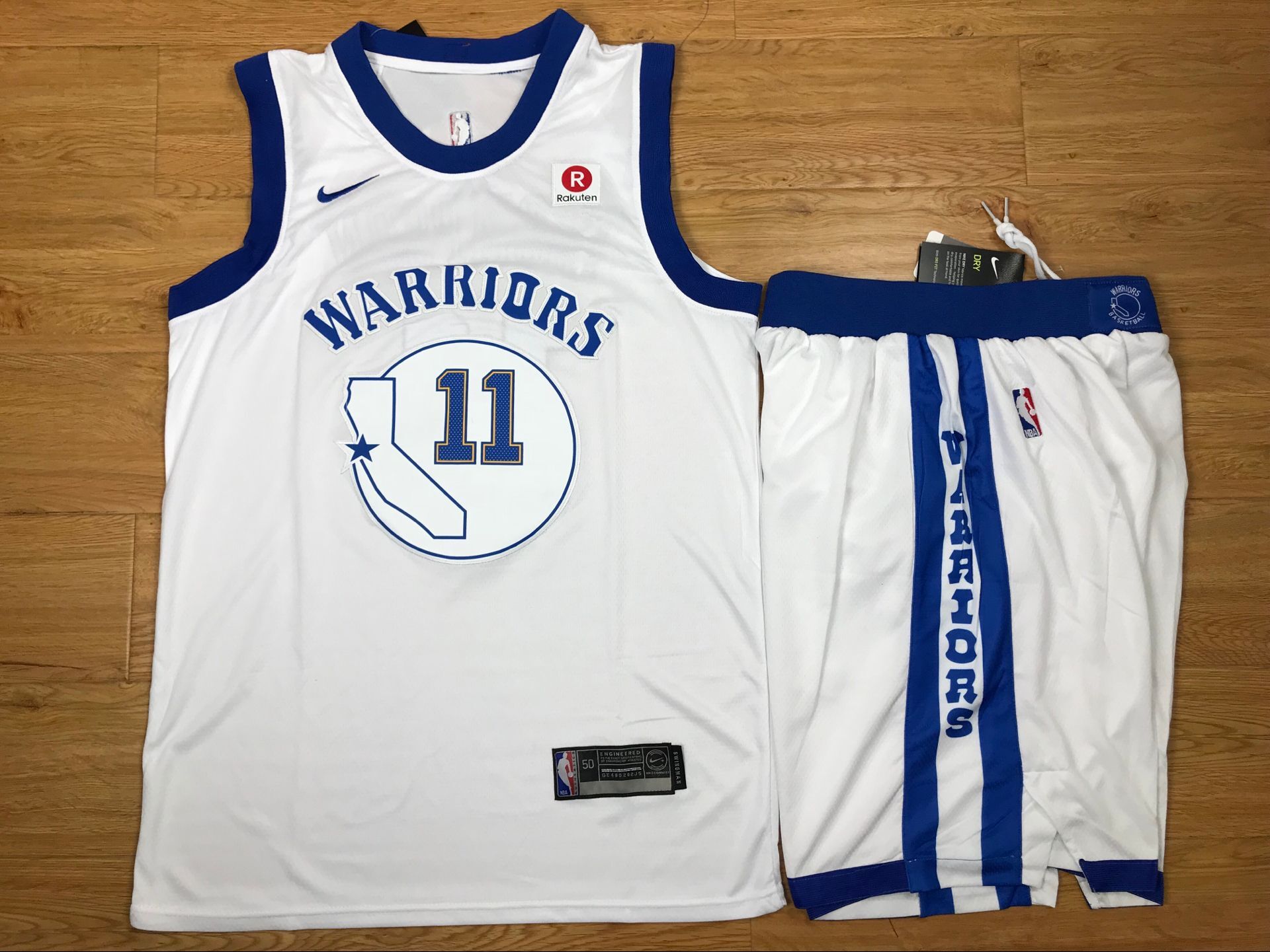 Warriors 11 Klay Thompson White Fashion Current Player Hardwood Classics Nike Authentic Jersey(With Shorts)