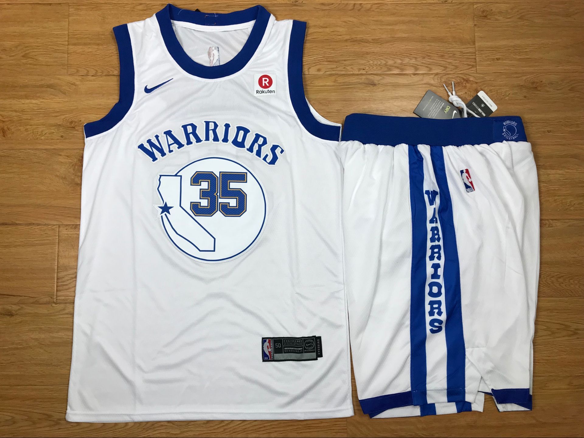 Warriors 35 Kevin Durant White Fashion Current Player Hardwood Classics Nike Authentic Jersey(With Shorts)