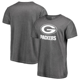 Green Bay Packers NFL Pro Line by Fanatics Branded White Logo Shadow Washed T Shirt - Click Image to Close