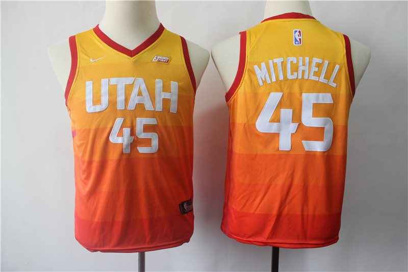 Jazz 45 Donovan Mitchell Multi Color City Edition Youth Nike Swingman Jersey - Click Image to Close