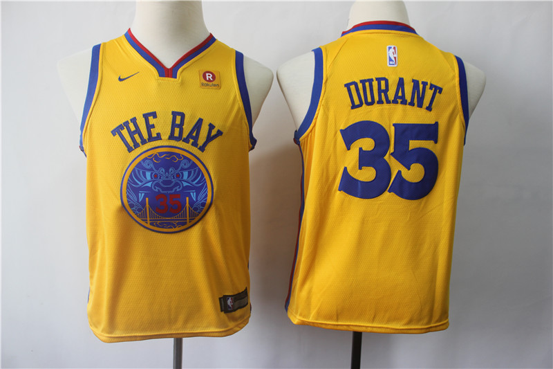 Warriors 35 Kevin Durant Gold City Edition Youth Nike Swingman Jersey - Click Image to Close