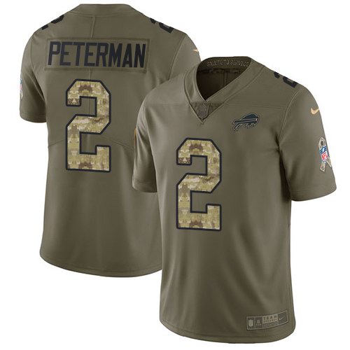 Nike Bills 2 Nathan Peterman Olive Camo Salute To Service Limited Jersey