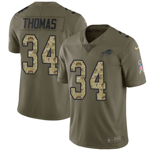 Nike Bills 34 Thurman Thomas Olive Camo Salute To Service Limited Jersey