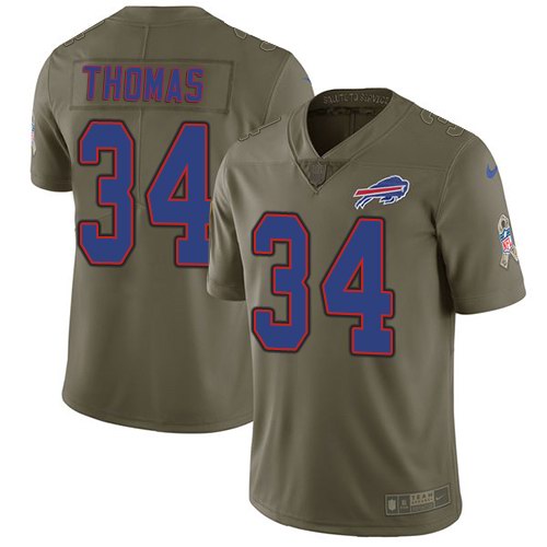 Nike Bills 34 Thurman Thomas Olive Salute To Service Limited Jersey