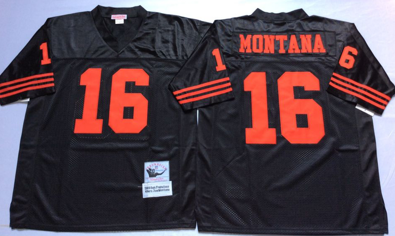 49ers 16 Joe Montana Black M&N Throwback Jersey