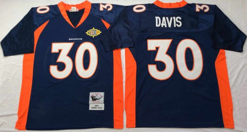 Broncos 30 Terrell Davis Navy M&N Throwback Jersey