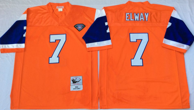 Broncos 7 John Elway Orange M&N Throwback Jersey