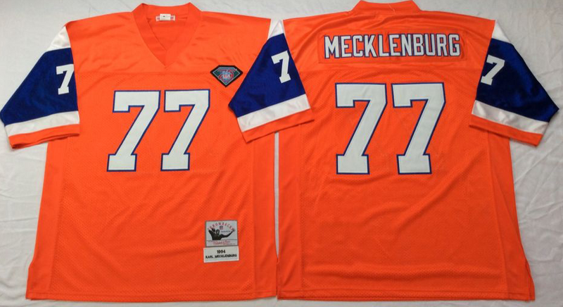 Broncos 77 Karl Mecklenburg Orange M&N Throwback Jersey