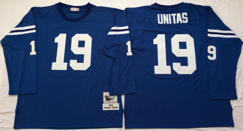 Colts 19 Johnny Unitas Blue Long Sleeve M&N Throwback Jersey