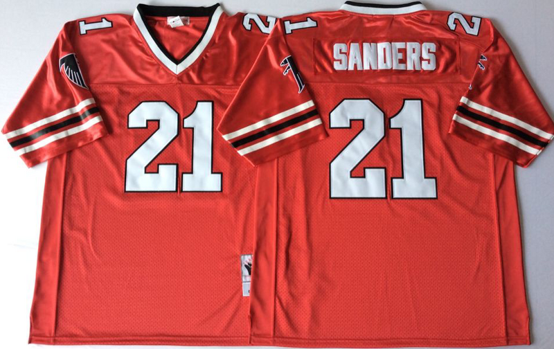 Falcons 21 Deion Sanders Red 1989 M&N Throwback Jersey