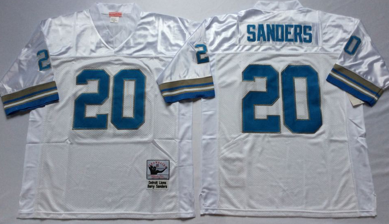Lions 20 Barry Sanders White M&N Throwback Jersey