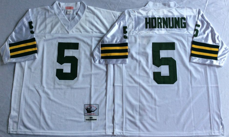 Packers 5 Paul Hornung White M&N Throwback Jersey