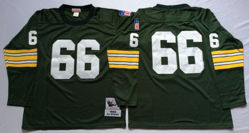 Packers 66 Ray Nitschke Green Long Sleeve M&N Throwback Jersey
