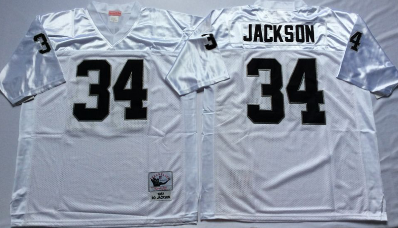 Raiders 34 Bo Jackson White M&N Throwback Jersey