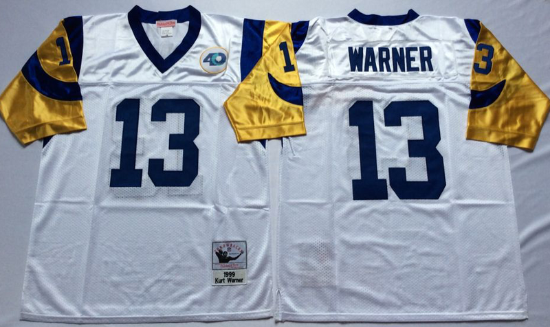 Rams 13 Kurt Warner White M&N Throwback Jersey
