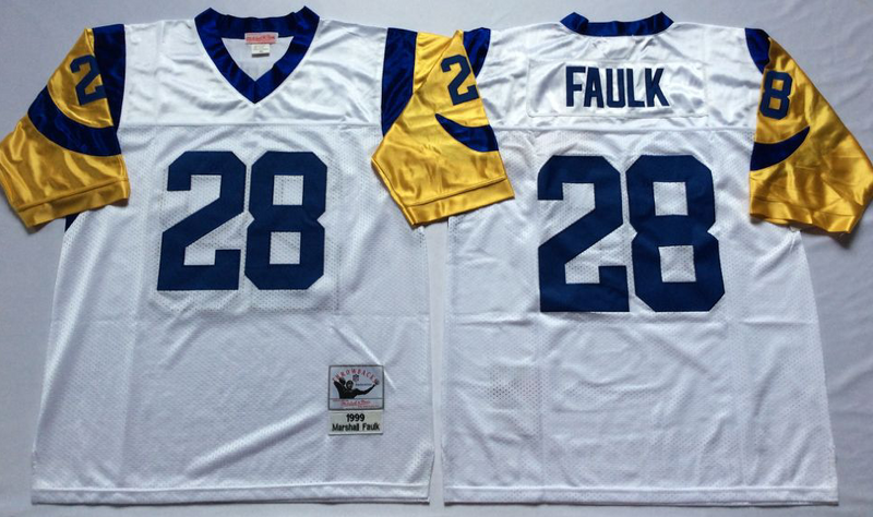 Rams 28 Marshall Faulk White M&N Throwback Jersey