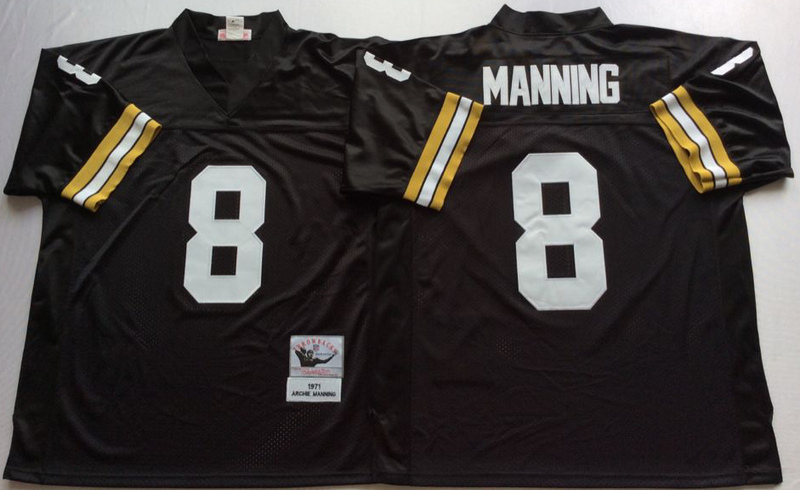 Saints 8 Archie Manning Black M&N Throwback Jersey