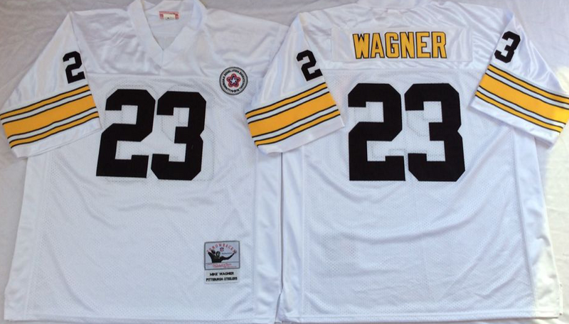 Steelers 23 Mike Wagner White M&N Throwback Jersey