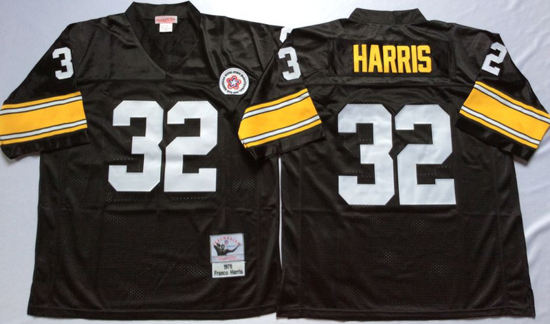 Steelers 32 Franco Harris Black M&N Throwback Jersey