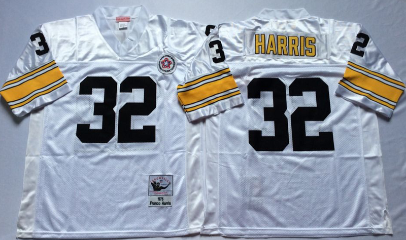 Steelers 32 Franco Harris White M&N Throwback Jersey