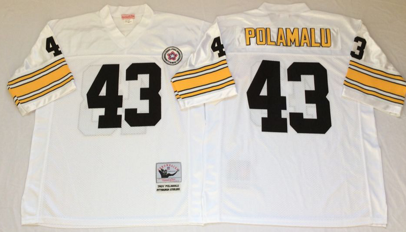 Steelers 43 Troy Polamalu White M&N Throwback Jersey