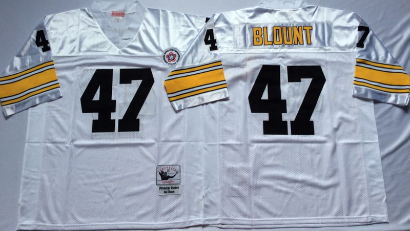 Steelers 47 Mel Blount White M&N Throwback Jersey