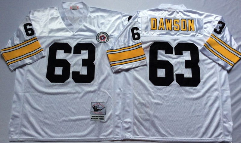 Steelers 63 Dermontti Dawson White M&N Throwback Jersey