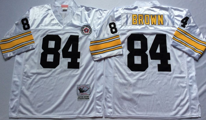 Steelers 84 Antonio Brown White M&N Throwback Jersey