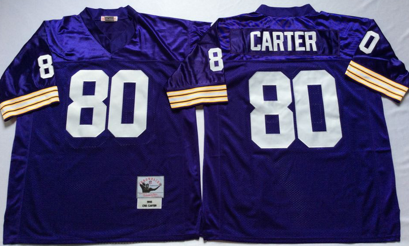 Vikings 80 Cris Carter Purple M&N Throwback Jersey