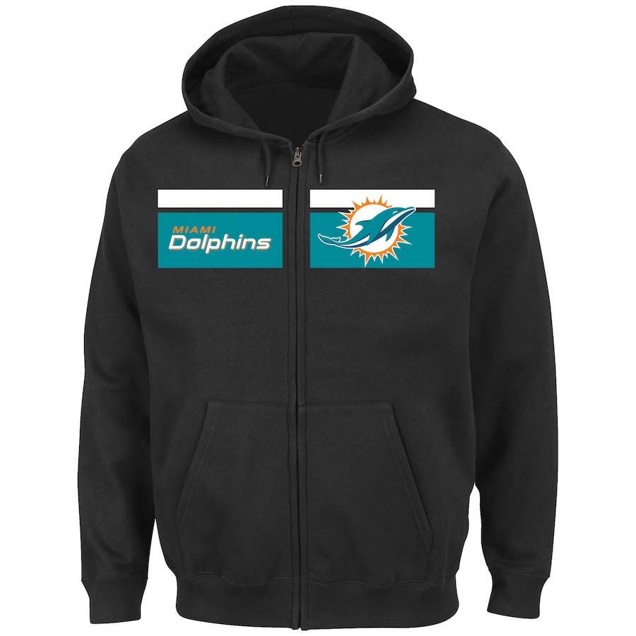 Miami Dolphins Majestic Touchback Full Zip Hoodie Black
