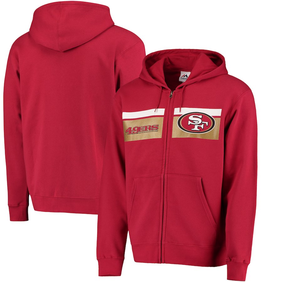 San Francisco 49ers Majestic Touchback Full Zip Hoodie Scarlet - Click Image to Close