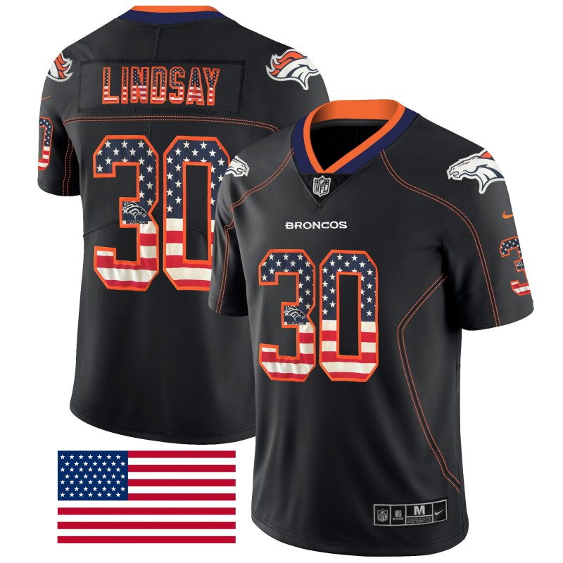 Nike Broncos 30 Phillip Lindsay Black USA Flag Fashion Limited Jersey