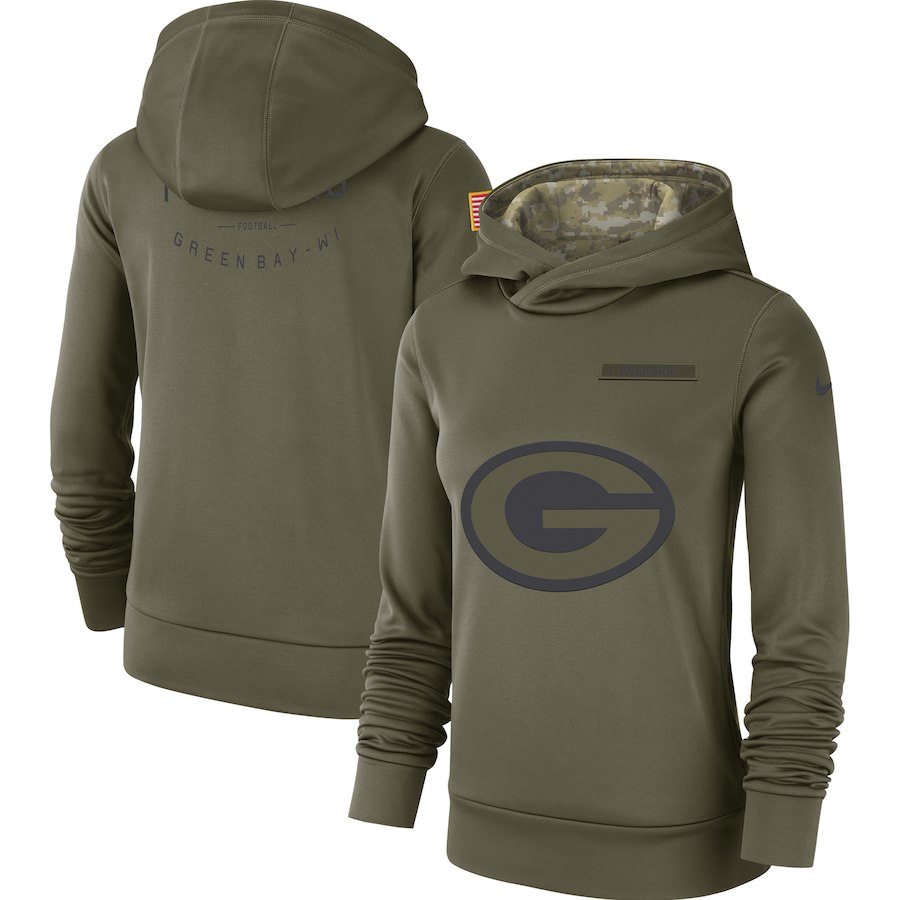 Green Bay Packers Nike Women's Salute to Service Team Logo Performance Pullover Hoodie Olive