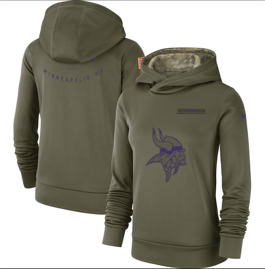 Minnesota Vikings Nike Women's Salute to Service Team Logo Performance Pullover Hoodie Olive - Click Image to Close