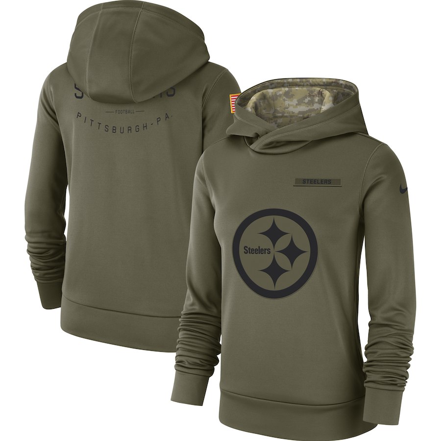 Pittsburgh Steelers Nike Women's Salute to Service Team Logo Performance Pullover Hoodie Olive