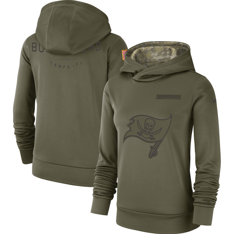 Tampa Bay Buccaneers Nike Women's Salute to Service Team Logo Performance Pullover Hoodie Olive - Click Image to Close