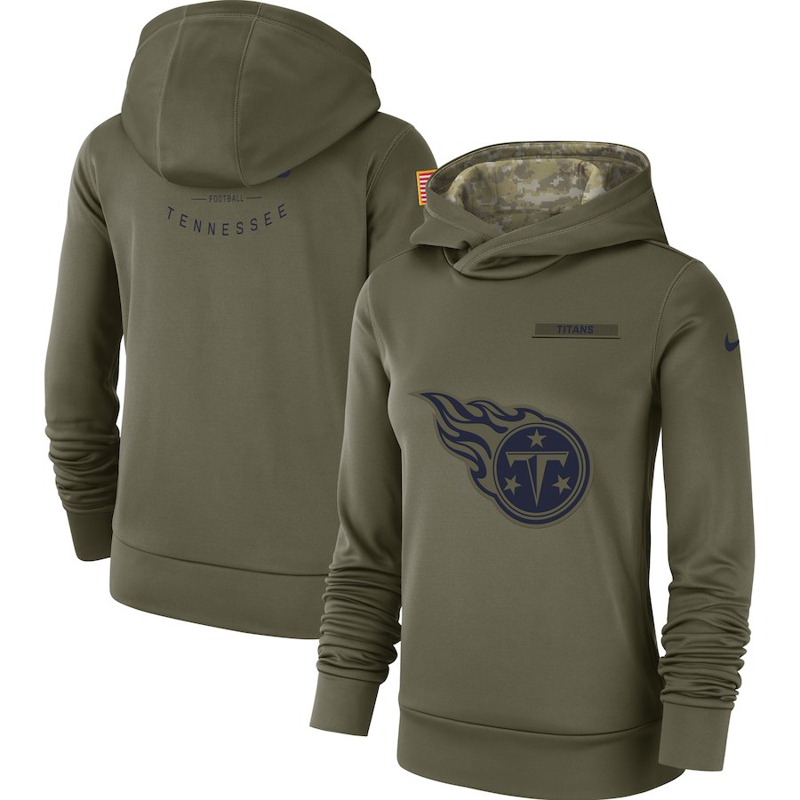 Tennessee Titans Nike Women's Salute to Service Team Logo Performance Pullover Hoodie Olive - Click Image to Close