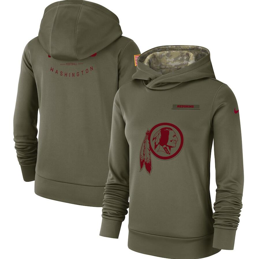 Washington Redskins Nike Women's Salute to Service Team Logo Performance Pullover Hoodie Olive - Click Image to Close