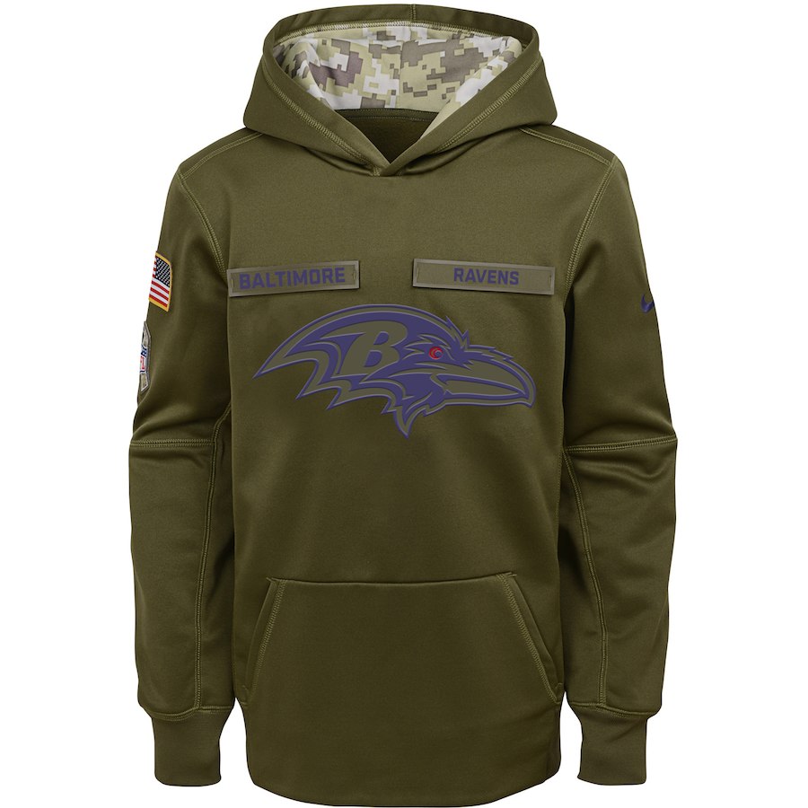 Baltimore Ravens Nike Youth Salute to Service Pullover Performance Hoodie Green