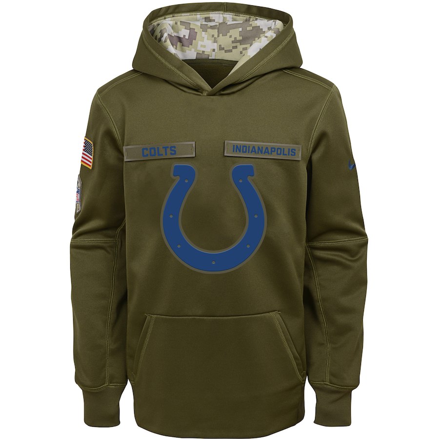 Indianapolis Colts Nike Youth Salute to Service Pullover Performance Hoodie Green - Click Image to Close